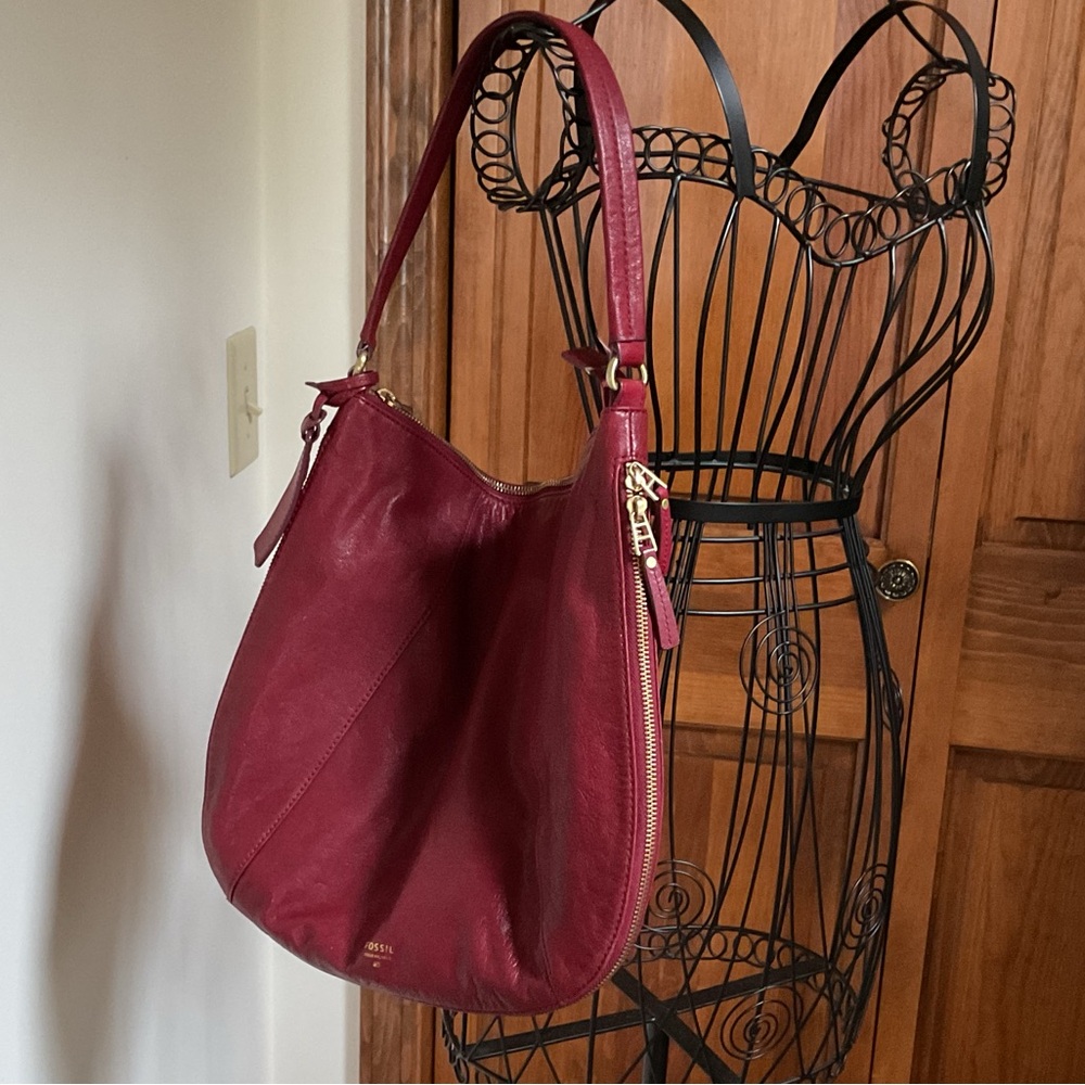 Fossil red leather handbag